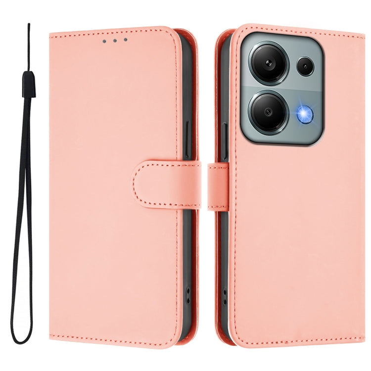 For Xiaomi Poco M6 Pro 4G Skin Feel Solid Color Leather Phone Case with Lanyard