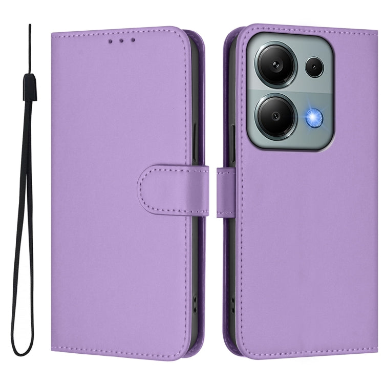For Xiaomi Poco M6 Pro 4G Skin Feel Solid Color Leather Phone Case with Lanyard