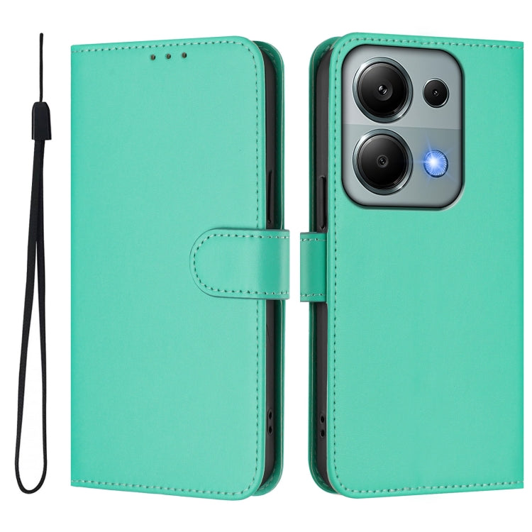 For Xiaomi Poco M6 Pro 4G Skin Feel Solid Color Leather Phone Case with Lanyard