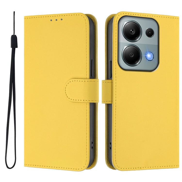 For Xiaomi Poco M6 Pro 4G Skin Feel Solid Color Leather Phone Case with Lanyard