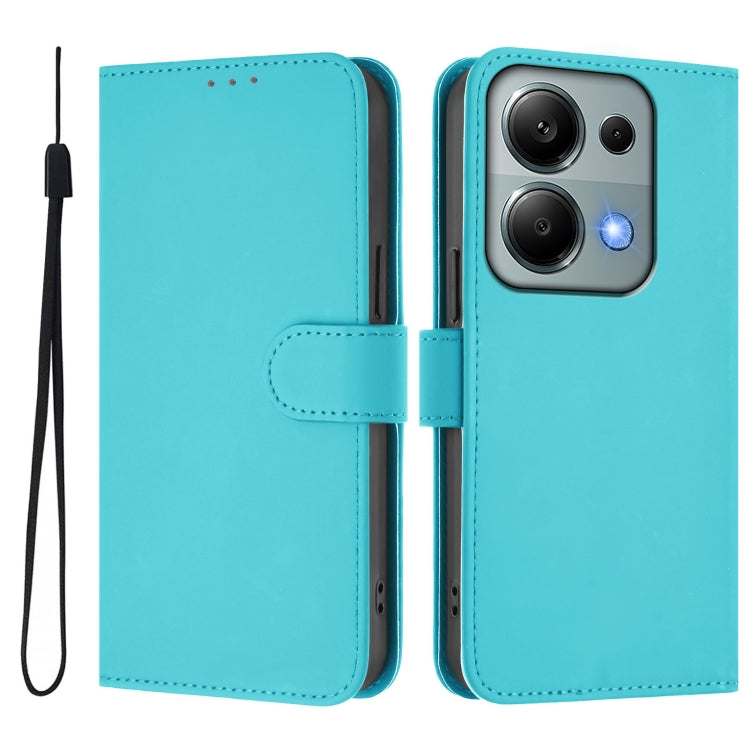 For Xiaomi Poco M6 Pro 4G Skin Feel Solid Color Leather Phone Case with Lanyard