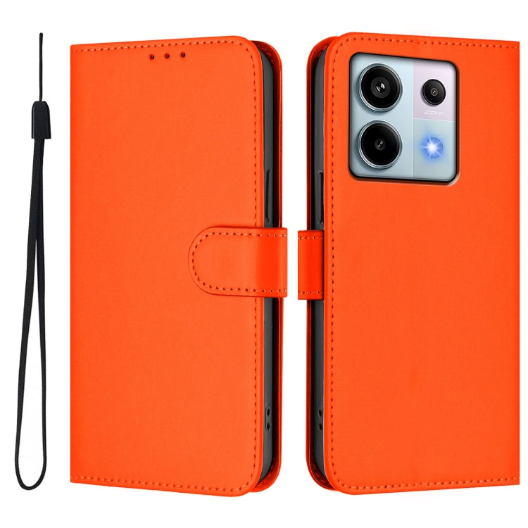 For Xiaomi Poco X6 5G Global Skin Feel Solid Color Leather Phone Case with Lanyard