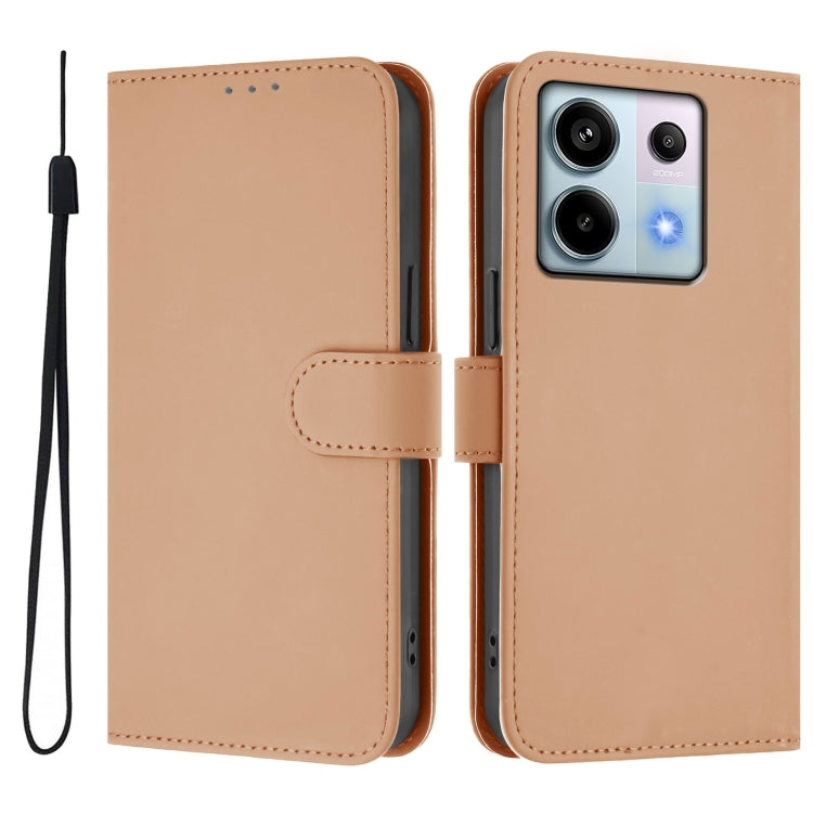 For Xiaomi Poco X6 5G Global Skin Feel Solid Color Leather Phone Case with Lanyard