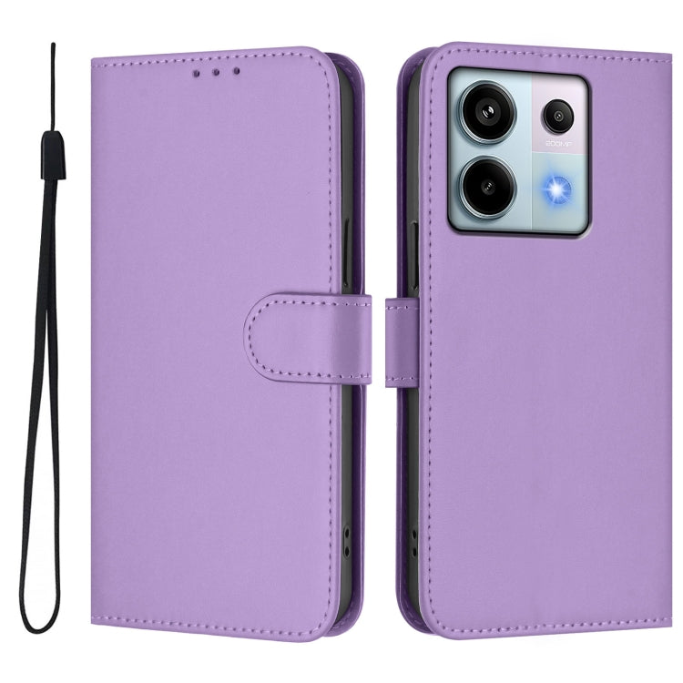 For Xiaomi Poco X6 5G Global Skin Feel Solid Color Leather Phone Case with Lanyard