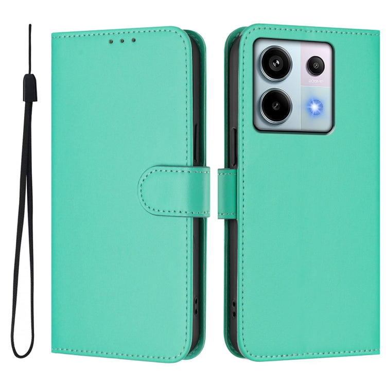 For Xiaomi Poco X6 5G Global Skin Feel Solid Color Leather Phone Case with Lanyard