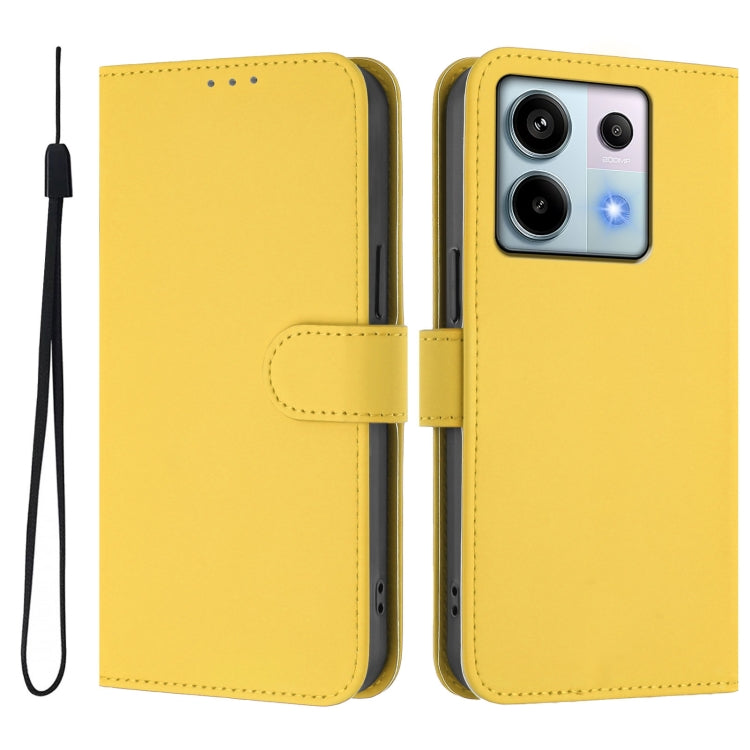 For Xiaomi Poco X6 5G Global Skin Feel Solid Color Leather Phone Case with Lanyard