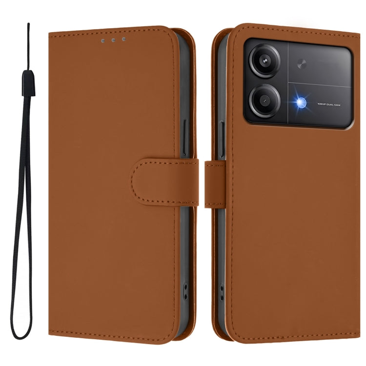For Xiaomi Poco X6 Neo 5G Global Skin Feel Solid Color Leather Phone Case with Lanyard
