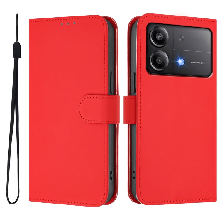For Xiaomi Poco X6 Neo 5G Global Skin Feel Solid Color Leather Phone Case with Lanyard