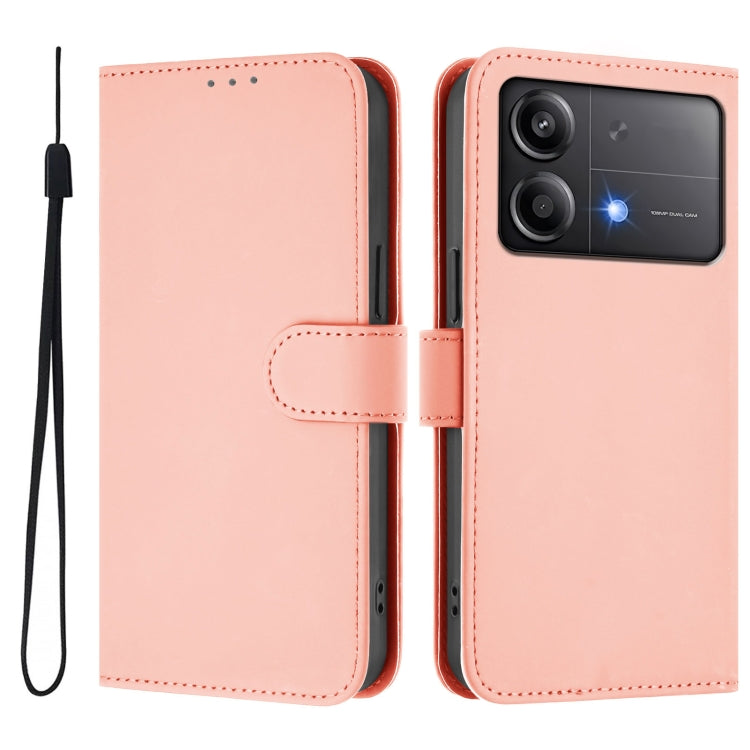 For Xiaomi Poco X6 Neo 5G Global Skin Feel Solid Color Leather Phone Case with Lanyard