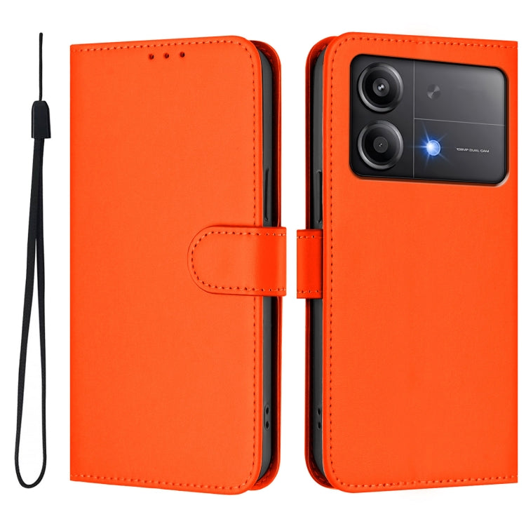 For Xiaomi Poco X6 Neo 5G Global Skin Feel Solid Color Leather Phone Case with Lanyard