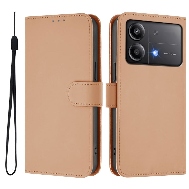 For Xiaomi Poco X6 Neo 5G Global Skin Feel Solid Color Leather Phone Case with Lanyard