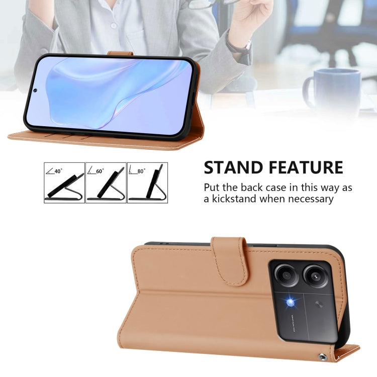 For Xiaomi Poco X6 Neo 5G Global Skin Feel Solid Color Leather Phone Case with Lanyard
