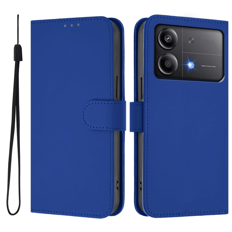 For Xiaomi Poco X6 Neo 5G Global Skin Feel Solid Color Leather Phone Case with Lanyard