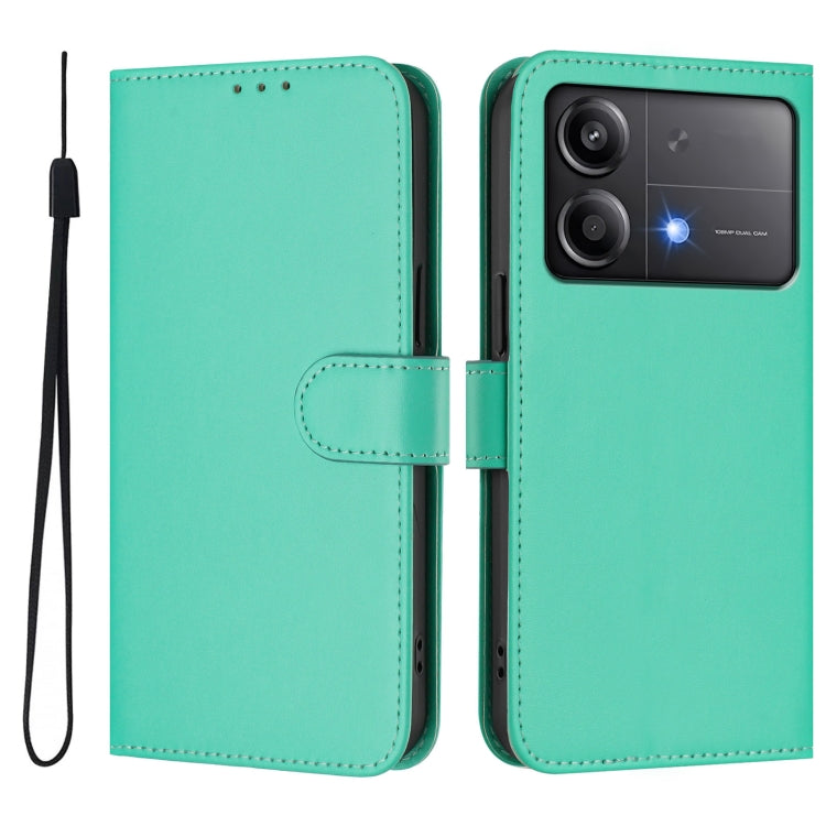 For Xiaomi Poco X6 Neo 5G Global Skin Feel Solid Color Leather Phone Case with Lanyard