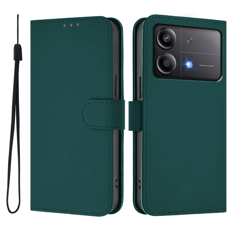 For Xiaomi Poco X6 Neo 5G Global Skin Feel Solid Color Leather Phone Case with Lanyard