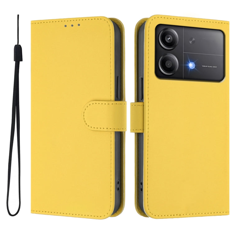 For Xiaomi Poco X6 Neo 5G Global Skin Feel Solid Color Leather Phone Case with Lanyard