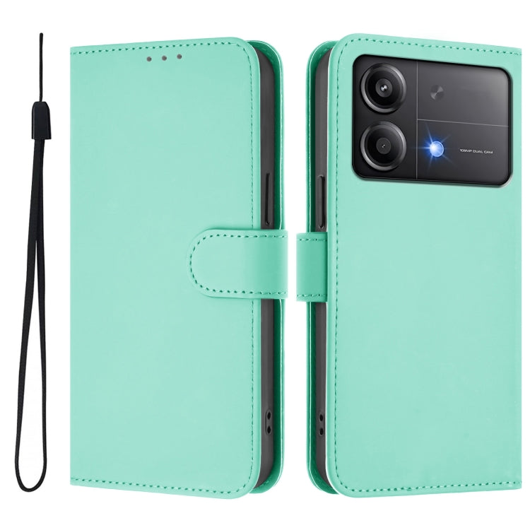 For Xiaomi Poco X6 Neo 5G Global Skin Feel Solid Color Leather Phone Case with Lanyard
