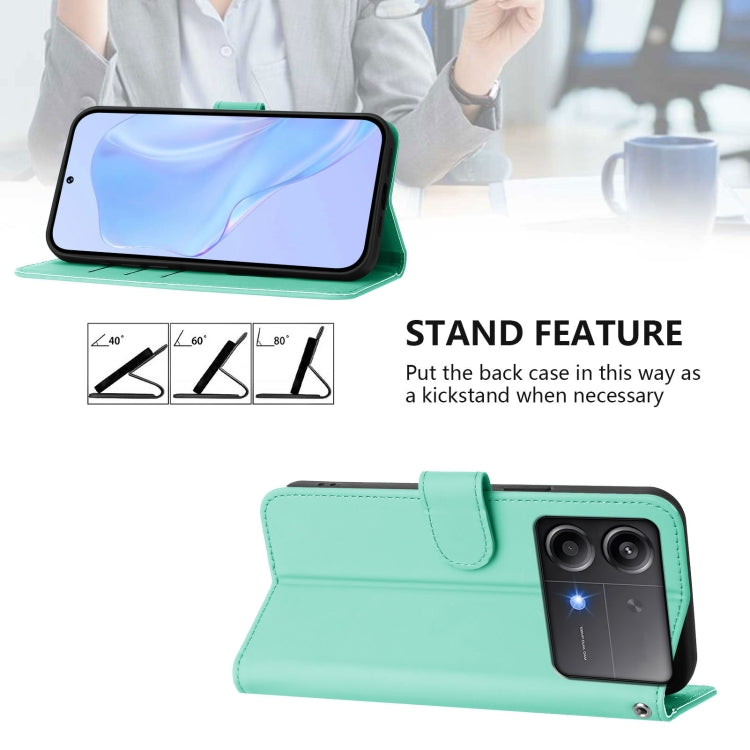 For Xiaomi Poco X6 Neo 5G Global Skin Feel Solid Color Leather Phone Case with Lanyard