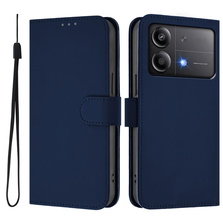 For Xiaomi Poco X6 Neo 5G Global Skin Feel Solid Color Leather Phone Case with Lanyard
