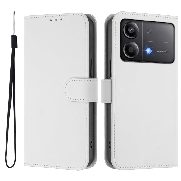 For Xiaomi Poco X6 Neo 5G Global Skin Feel Solid Color Leather Phone Case with Lanyard