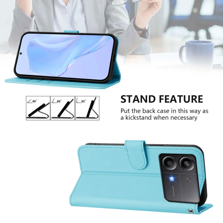 For Xiaomi Poco X6 Neo 5G Global Skin Feel Solid Color Leather Phone Case with Lanyard