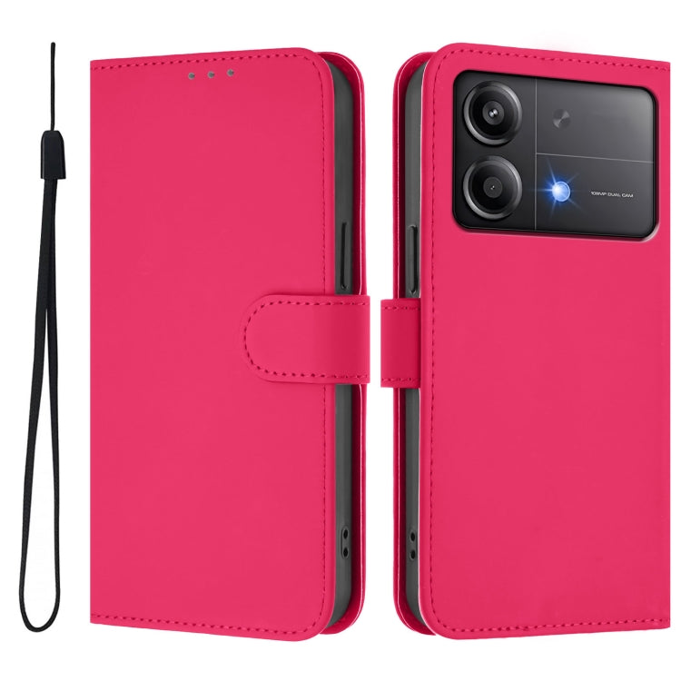 For Xiaomi Poco X6 Neo 5G Global Skin Feel Solid Color Leather Phone Case with Lanyard