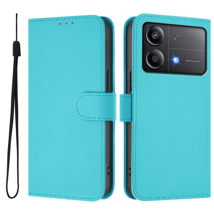 For Xiaomi Poco X6 Neo 5G Global Skin Feel Solid Color Leather Phone Case with Lanyard