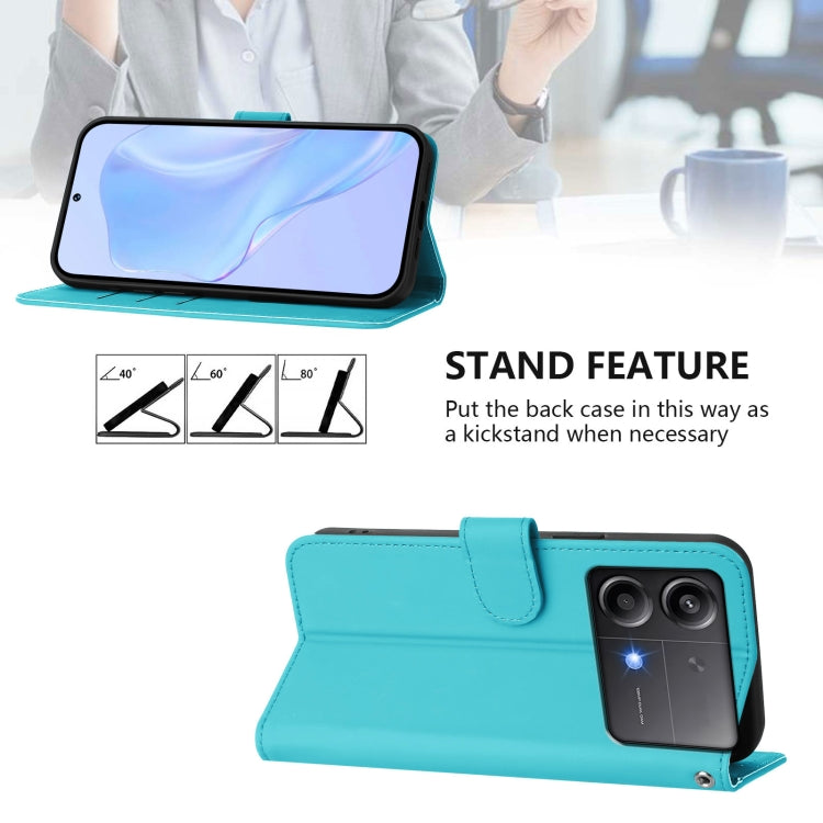 For Xiaomi Poco X6 Neo 5G Global Skin Feel Solid Color Leather Phone Case with Lanyard