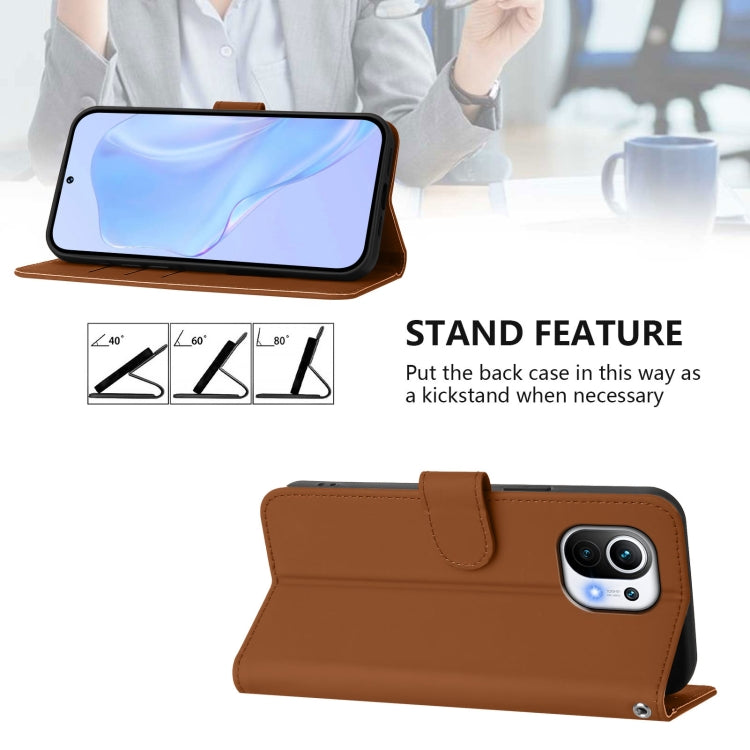 For Xiaomi Mi 11 Skin Feel Solid Color Leather Phone Case with Lanyard