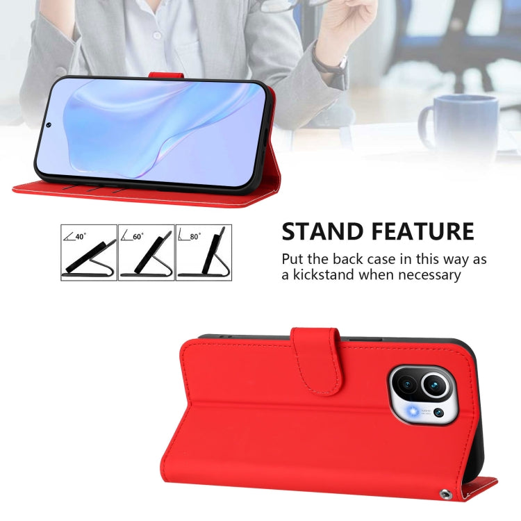 For Xiaomi Mi 11 Skin Feel Solid Color Leather Phone Case with Lanyard