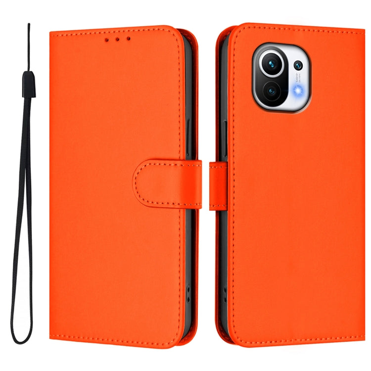 For Xiaomi Mi 11 Skin Feel Solid Color Leather Phone Case with Lanyard