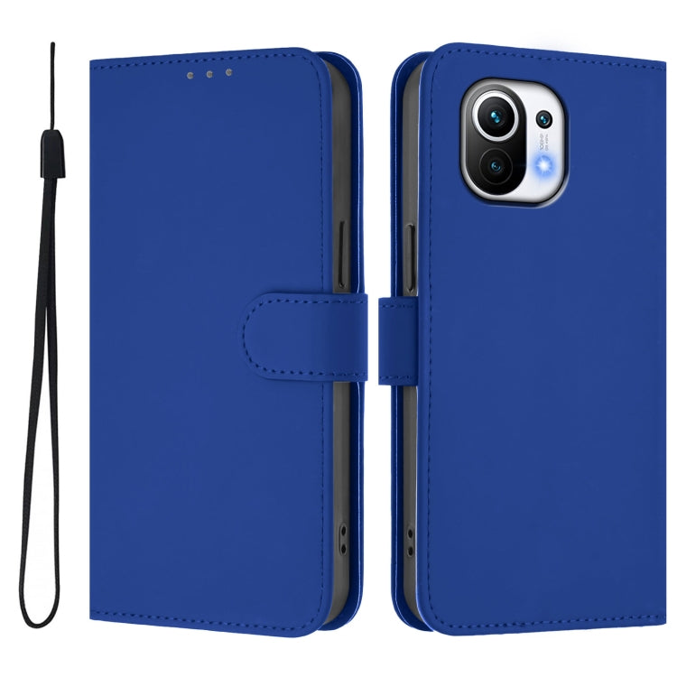 For Xiaomi Mi 11 Skin Feel Solid Color Leather Phone Case with Lanyard