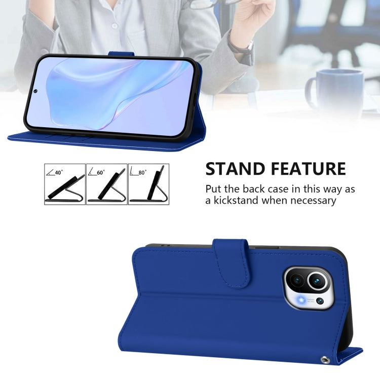 For Xiaomi Mi 11 Skin Feel Solid Color Leather Phone Case with Lanyard