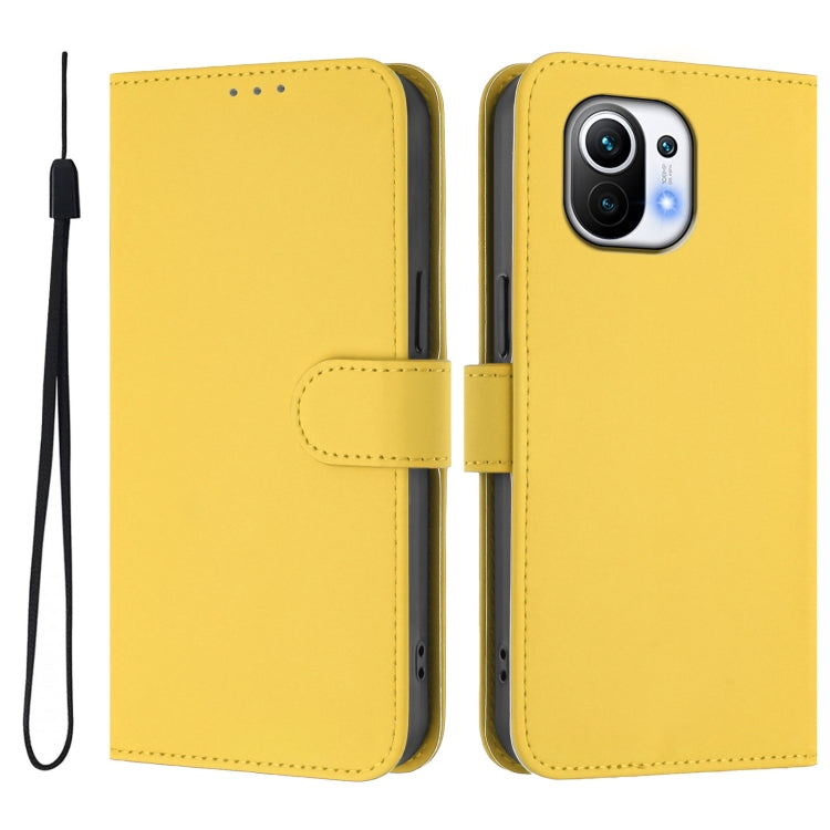 For Xiaomi Mi 11 Skin Feel Solid Color Leather Phone Case with Lanyard