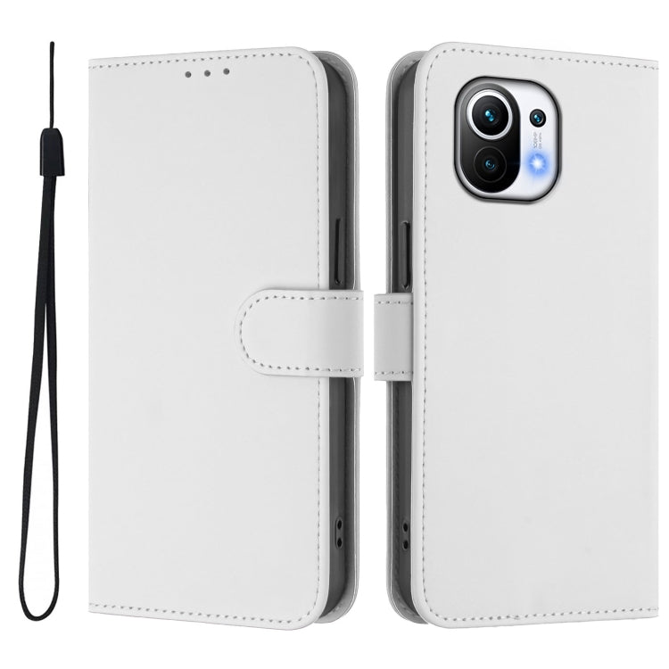 For Xiaomi Mi 11 Skin Feel Solid Color Leather Phone Case with Lanyard