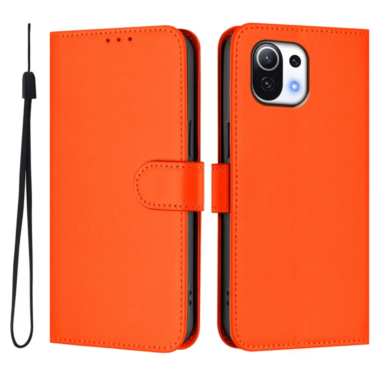 For Xiaomi Mi 11 Lite 5G Skin Feel Solid Color Leather Phone Case with Lanyard