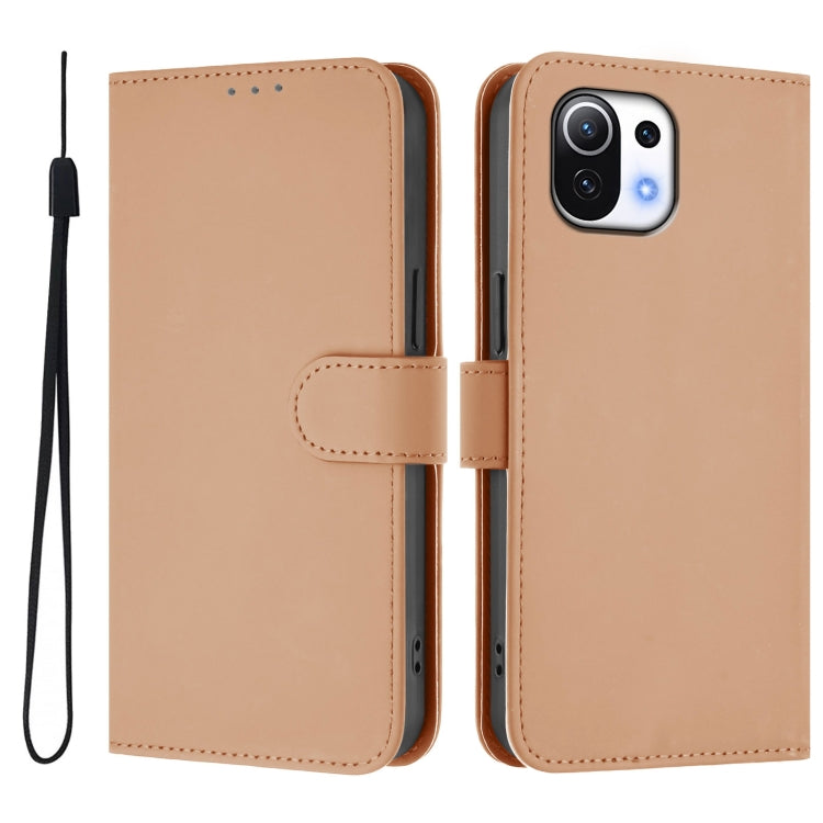 For Xiaomi Mi 11 Lite 5G Skin Feel Solid Color Leather Phone Case with Lanyard