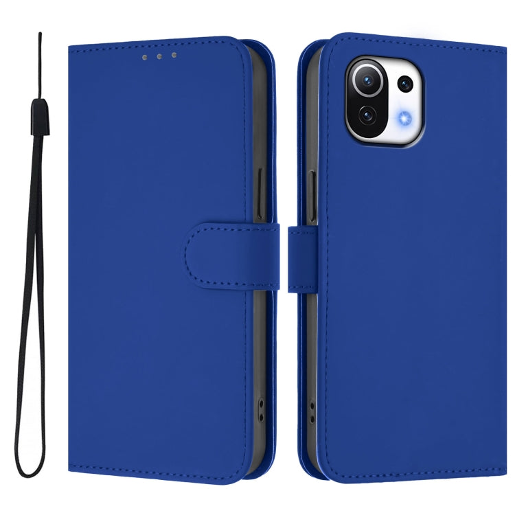 For Xiaomi Mi 11 Lite 5G Skin Feel Solid Color Leather Phone Case with Lanyard
