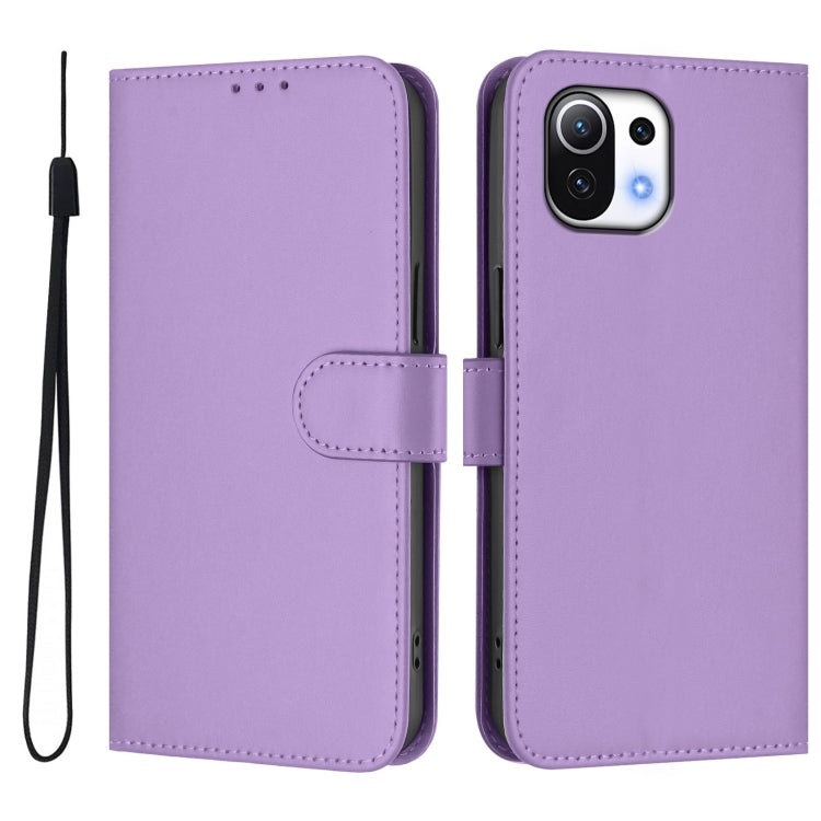 For Xiaomi Mi 11 Lite 5G Skin Feel Solid Color Leather Phone Case with Lanyard