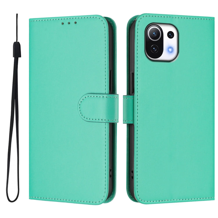 For Xiaomi Mi 11 Lite 5G Skin Feel Solid Color Leather Phone Case with Lanyard
