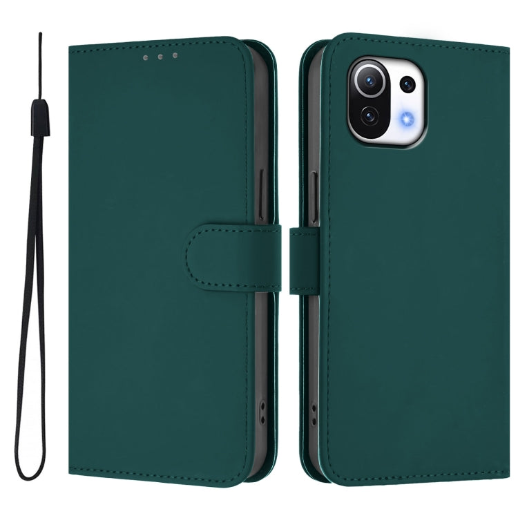 For Xiaomi Mi 11 Lite 5G Skin Feel Solid Color Leather Phone Case with Lanyard