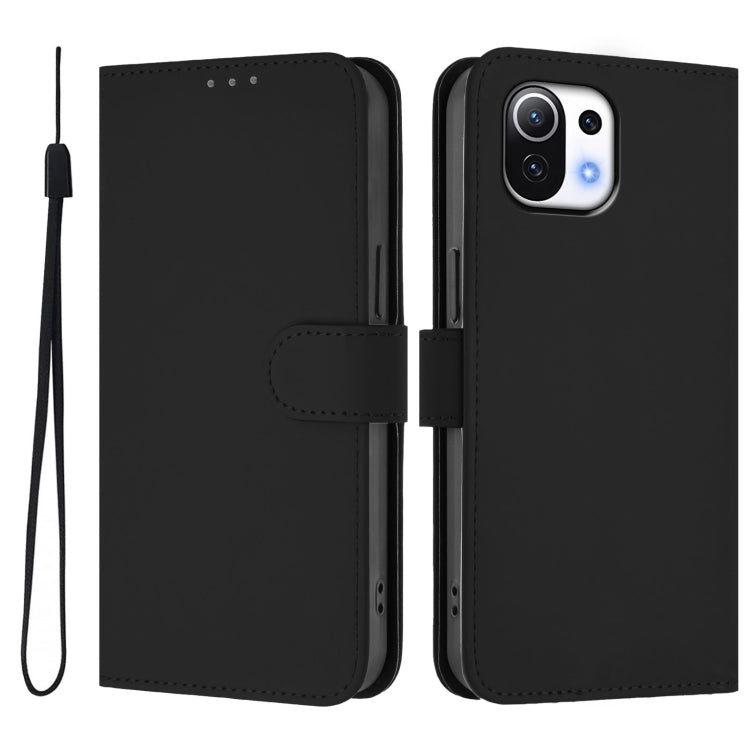 For Xiaomi Mi 11 Lite 5G Skin Feel Solid Color Leather Phone Case with Lanyard