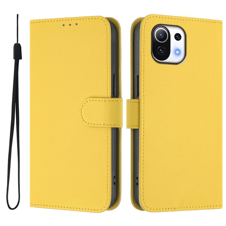 For Xiaomi Mi 11 Lite 5G Skin Feel Solid Color Leather Phone Case with Lanyard