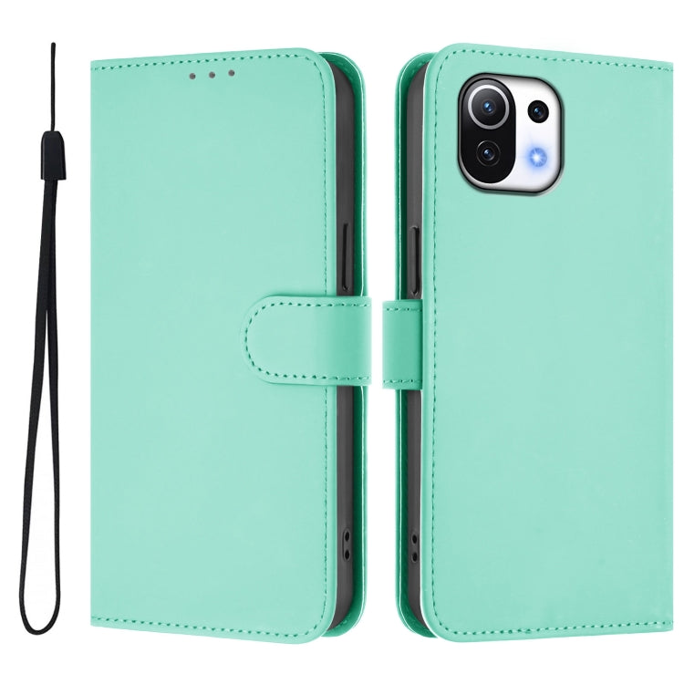 For Xiaomi Mi 11 Lite 5G Skin Feel Solid Color Leather Phone Case with Lanyard