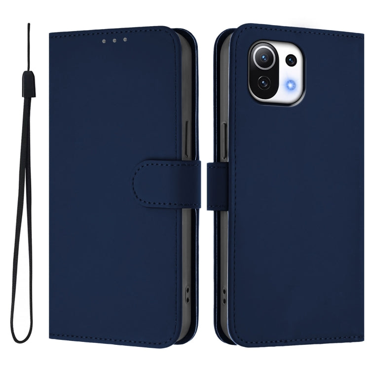 For Xiaomi Mi 11 Lite 5G Skin Feel Solid Color Leather Phone Case with Lanyard