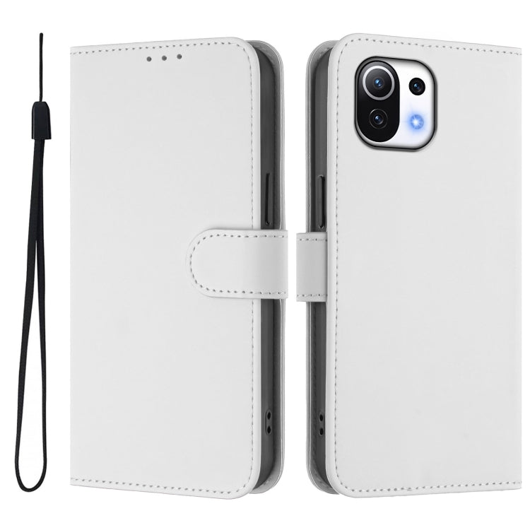 For Xiaomi Mi 11 Lite 5G Skin Feel Solid Color Leather Phone Case with Lanyard