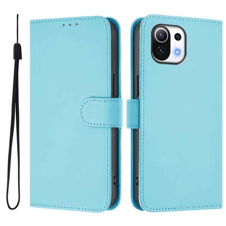For Xiaomi Mi 11 Lite 5G Skin Feel Solid Color Leather Phone Case with Lanyard