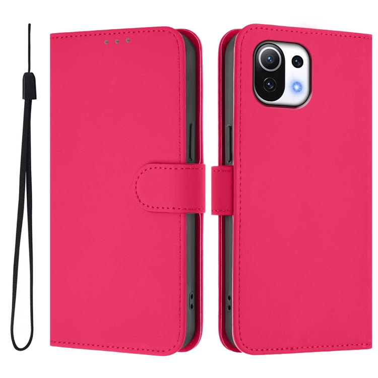 For Xiaomi Mi 11 Lite 5G Skin Feel Solid Color Leather Phone Case with Lanyard