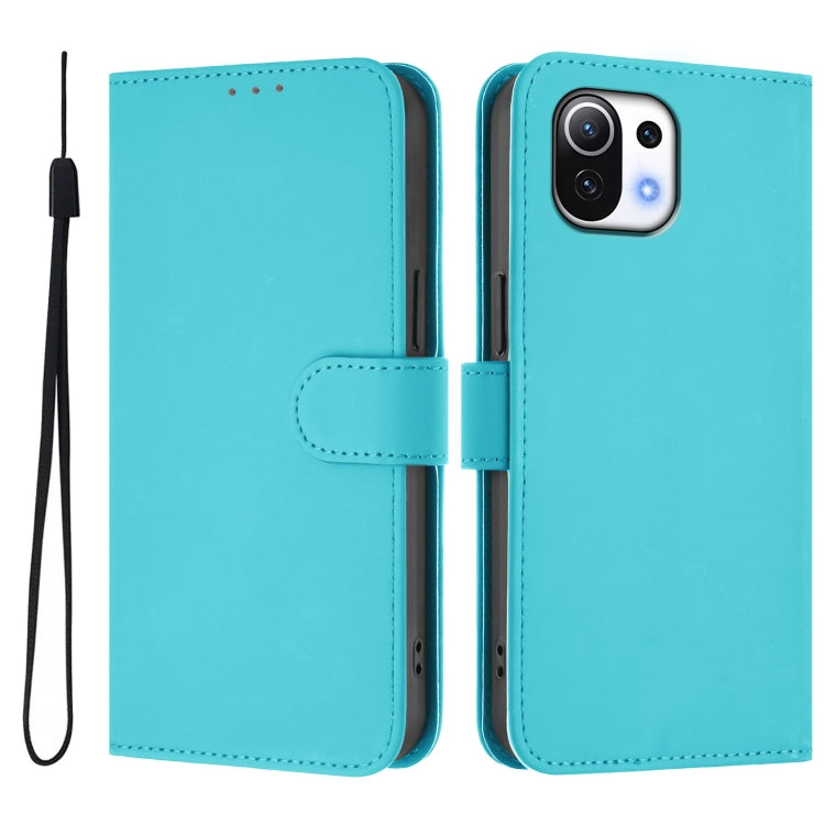 For Xiaomi Mi 11 Lite 5G Skin Feel Solid Color Leather Phone Case with Lanyard