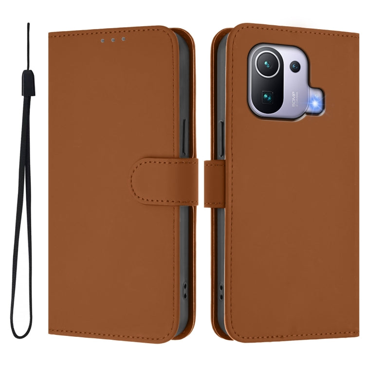 For Xiaomi Mi 11 Pro Skin Feel Solid Color Leather Phone Case with Lanyard